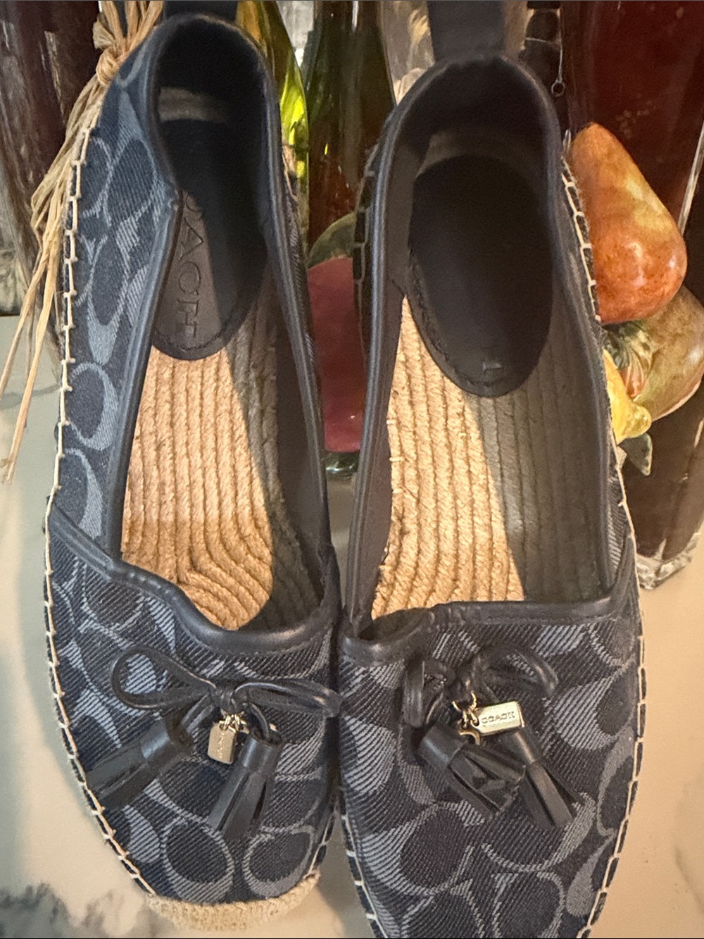 Coach Navy Signature Canvas Tassel Espadrille Moccasins fits Like 7 1/2